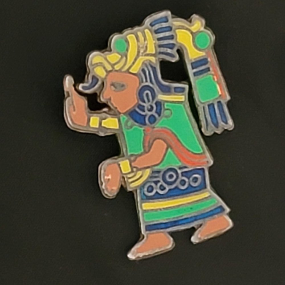 Castelan Mexico Sterling 925 Cloisonne Enamel Pendant Mayan Figure Brooch Jewel